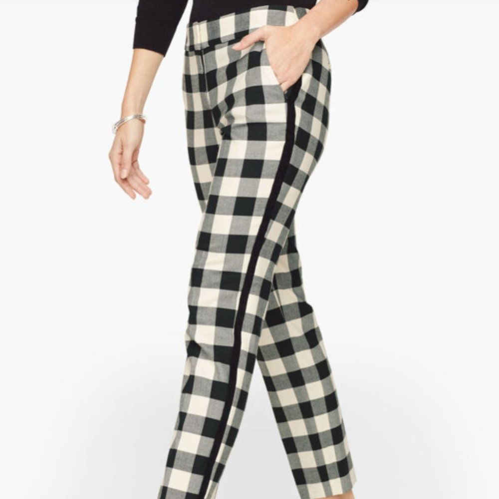 TALBOTS Hampshire Velvet Trim Ankle Pants in Buffalo Check 2 Wool Blend